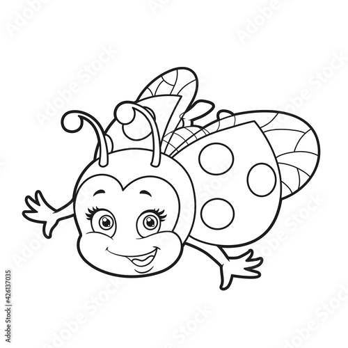 Cute cartoon ladybug fly outline for coloring page isolated on white background
