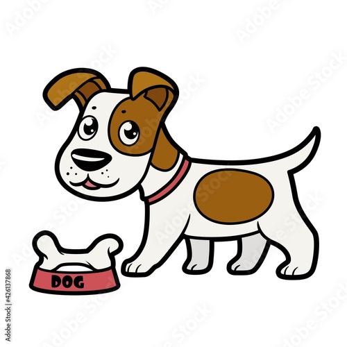 Cute cartoon Jack Russell Terrier dog with bone color variation for coloring page isolated on white background