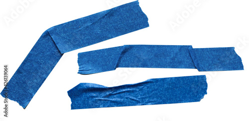 Strips of blue masking tape isolated on white background