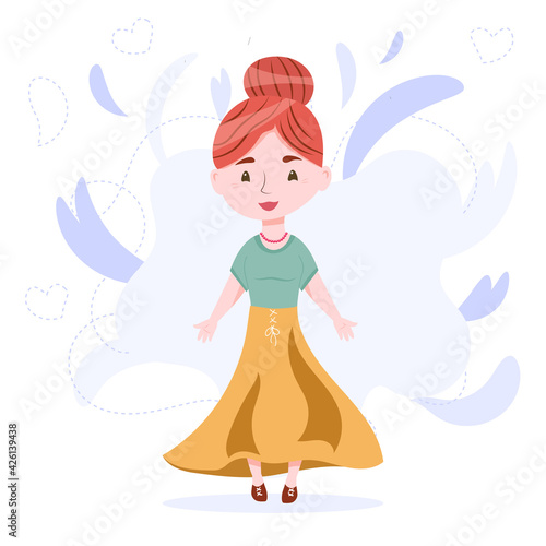Young woman isolated on the background. Vector illustration in cartoon style