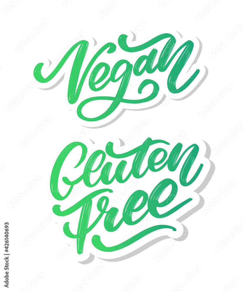 Gluten free Vegan label. Hand drawn brush lettering. Logo, badge template for healthy food stores and markets. Gluten free Vegan label. Hand drawn brush lettering. Logo, badge template for healthy food stores and markets.