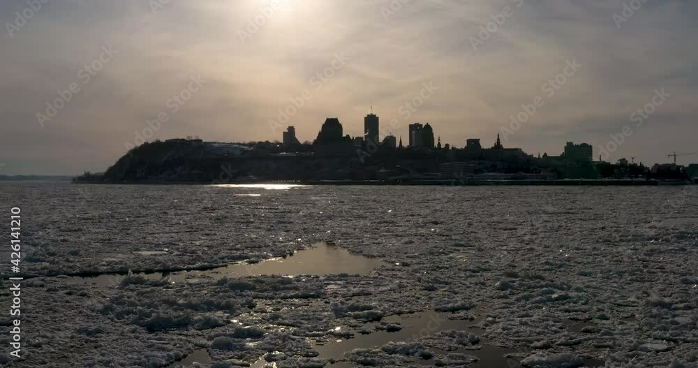 Quebec City skyline in winter from drone Quebec City skyline in winter from drone