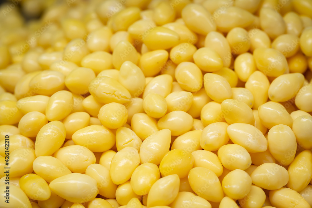 Ginkgo biloba seed in market, Ginkgo seeds background. Ginkgo biloba Nut boiled. Ginkgo biloba seed in market, Ginkgo seeds background. Ginkgo biloba Nut boiled.