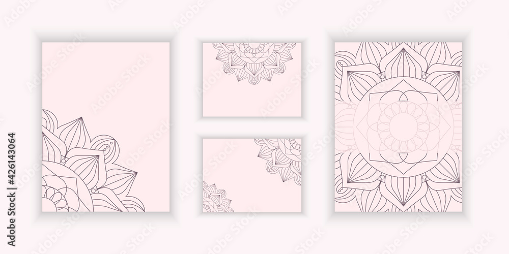 A set of postcards, business cards with mandala elements. Vector templates for invitations, congratulations, presentations