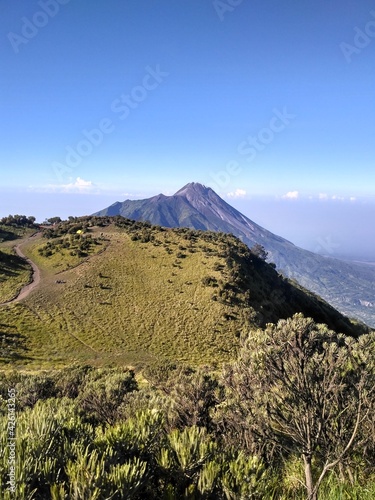 view of Mount Merapi seen from Merbabu