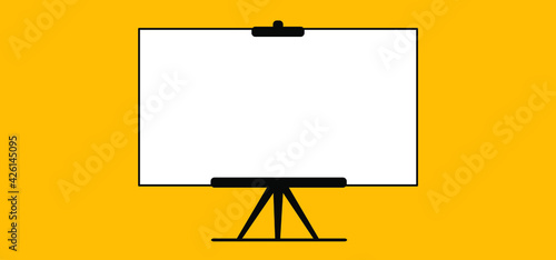 Presentation blank white board for conference. Advertising stand or flip chart or blank artist easel. Empty board or billboard for meeting on school or work.  Flat vector slide screen sign. 