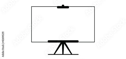 Presentation blank white board for conference. Advertising stand or flip chart or blank artist easel. Empty board or billboard for meeting on school or work.  Flat vector slide screen sign. 