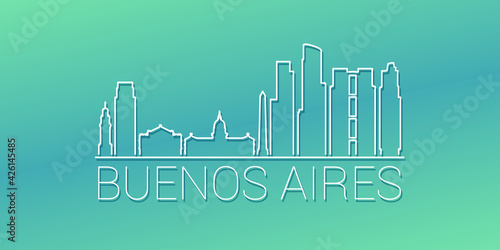 Buenos Aires, Argentina Skyline Linear Design. Flat City Illustration Minimal Clip Art. Background Gradient Travel Vector Icon.