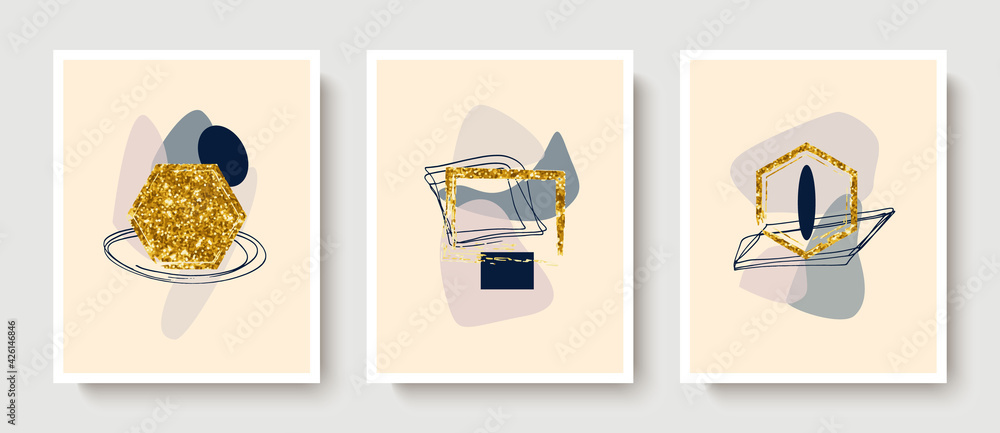 Abstract minimalist composition in beige,gray, blue tones.Golden geometric shapes,circles, frames.Modern creative hand-drawn background Abstract minimalist composition in beige,gray, blue tones.Golden geometric shapes,circles, frames.Modern creative hand-drawn background