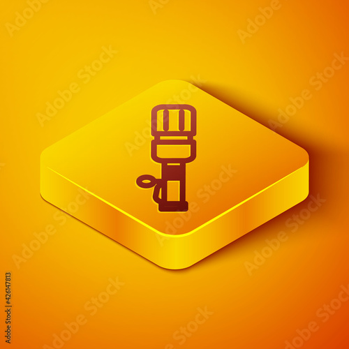 Isometric line RKG 3 anti-tank hand grenade icon isolated on orange background. Yellow square button. Vector photo