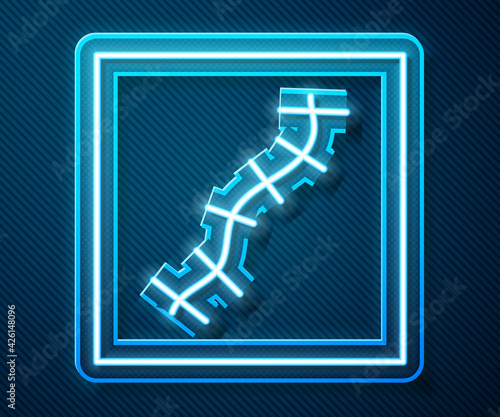 Glowing neon line Scar with suture icon isolated on blue background. Vector