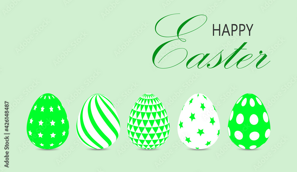 Happy Easter. Set green of festive easter eggs on a bright background. Flat. Vector illustration