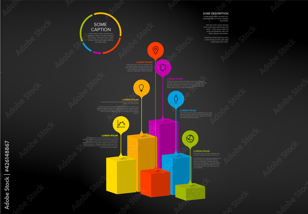 Dark Column Block Bar Chart Infographic with Droplet Pointers Stock ...