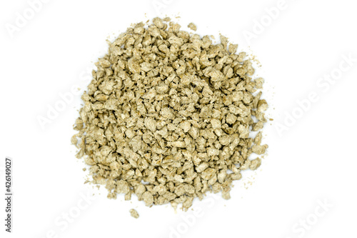 Cat litter isolated on white background top view