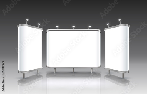 Scene presentations board, table white display. Vector