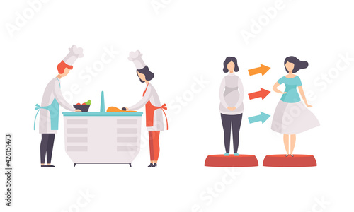 People Taking Part on TV Show Set, Chefs Preparing Food, Girl Chnging in Fashion Show in TV Studio Cartoon Vector Illustration