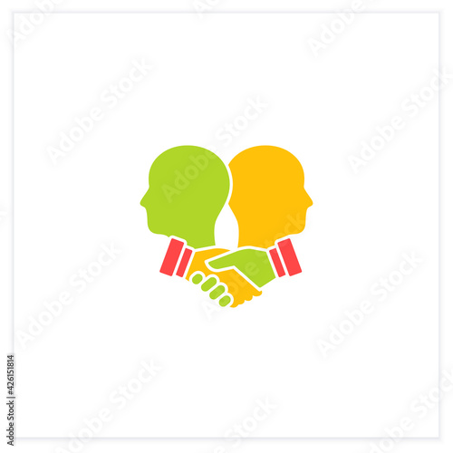 Negotiation flat icon. Dispute resolution.Compromising. Successfully handles, resolves issues sensibly and fairly.Misunderstanding concept. Vector illustration