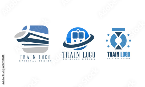 Train Logo Original Design Set, Railway Transport Retro Badges Vector Illustration