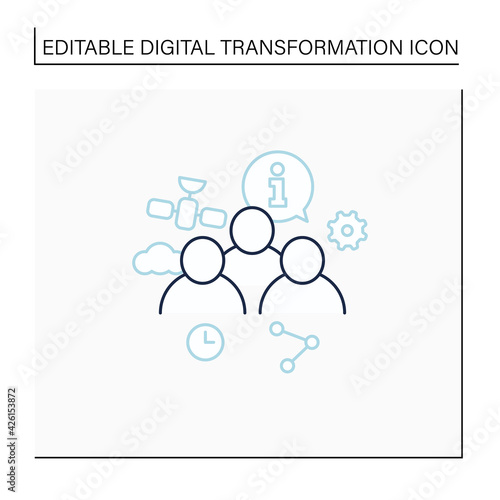 Information society line icon. Uniting people. Creation, distribution, use info. Communication space. Digital transformation concept.Isolated vector illustration.Editable stroke