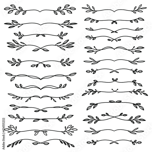Set of hand drawn floral elements isolated on white background. Outline branches for books, greeting cards, invitations, web. Doodle style.