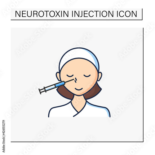 Cosmetic injection color icon.Woman doing injection into nose. Nose lifting.Rejuvenation.Beauty cosmetic procedure.Isolated vector illustration