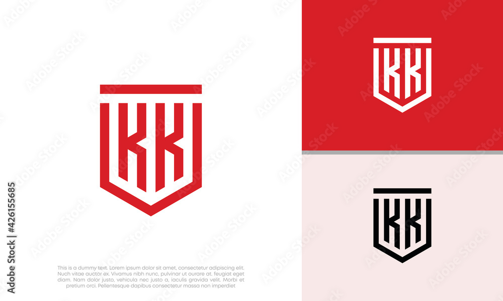 Initials K. KK logo design. Initial Letter Logo. Shield logo. Initials K. KK logo design. Initial Letter Logo. Shield logo.