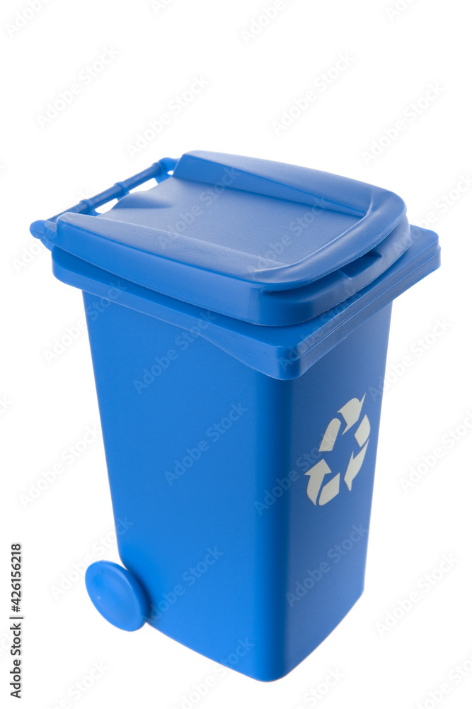 Plastic blue trash can isolated on white background Plastic blue trash can isolated on white background