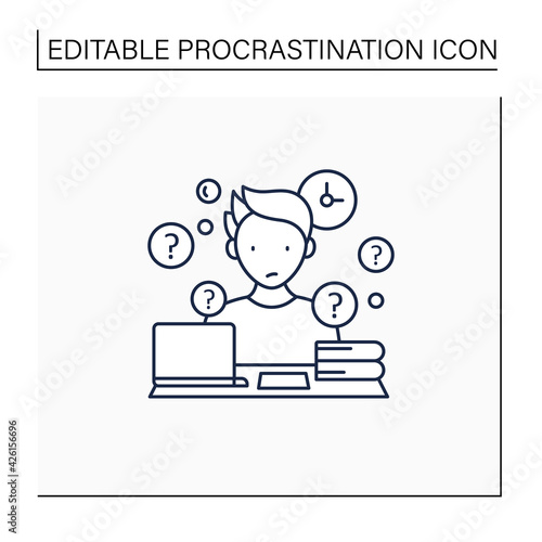 Overdoer procrastinator line icon.Taking extra work. Too many tasks.Procrastination concept. Isolated vector illustration.Editable stroke