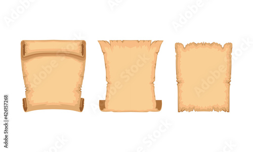 Ancient Papyrus Scrolls Set, Old Paper Parchments with Space for Text Vector Illustration