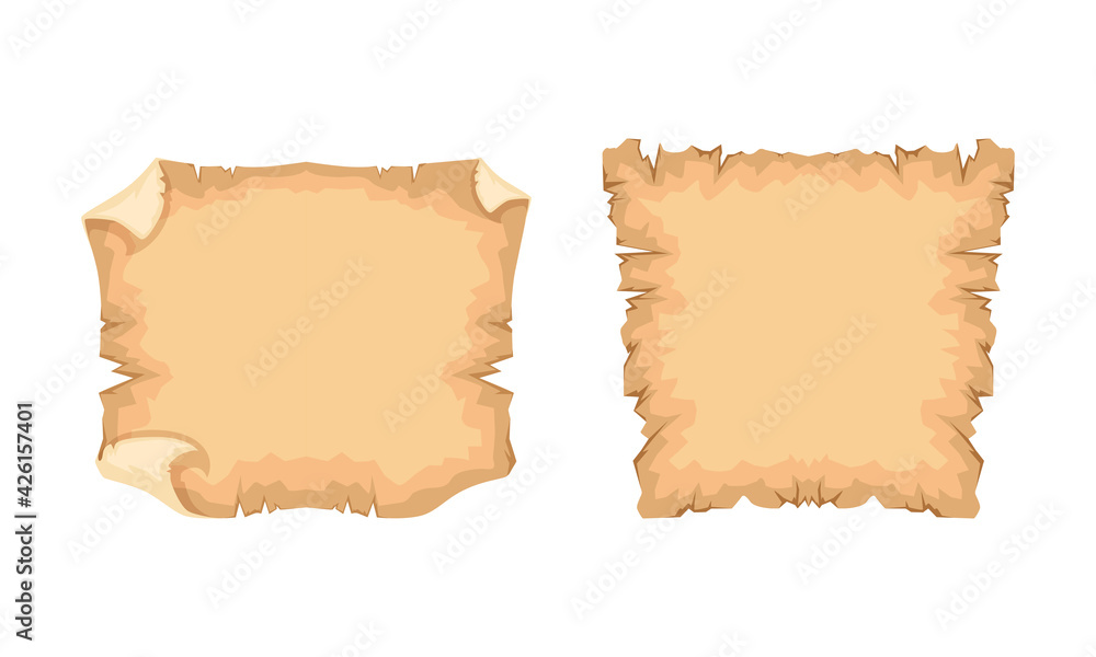 Ancient Papyrus Set, Old Texture Paper with Space for Text Vector Illustration