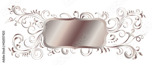 Rose golden shiny glowing ornate frame isolated over white