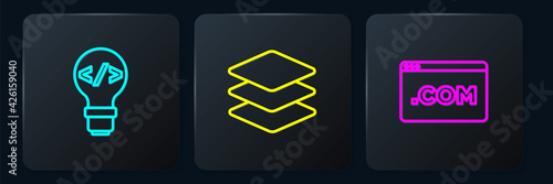 Set line Front end development, UI or UX design and Layers. Black square button. Vector