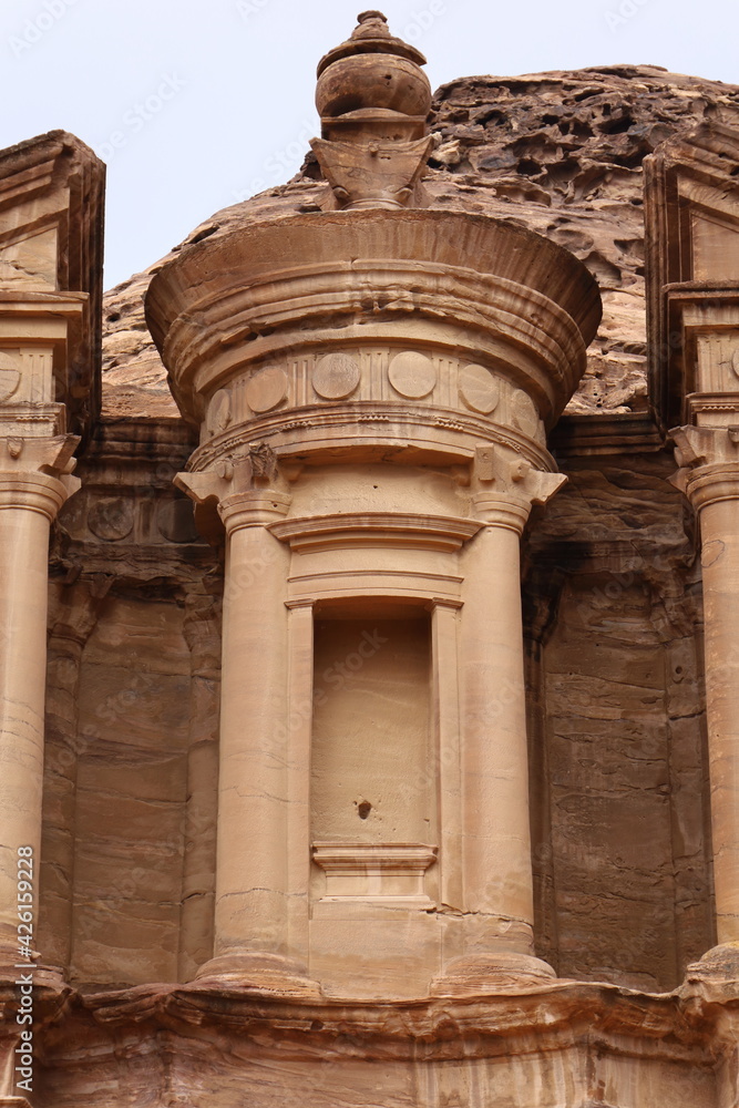 Closeup of Ad Deir temple in Petra, Jordan