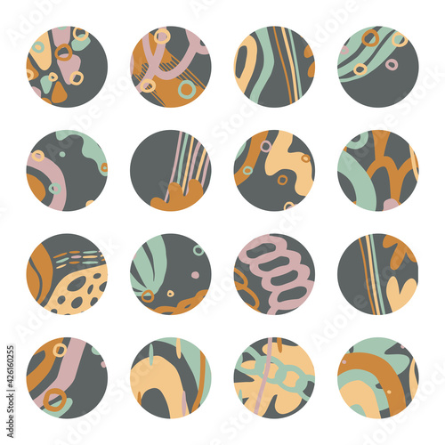 Fototapeta Naklejka Na Ścianę i Meble -  Big set of editable template for highlights. Modern abstract cover design for social media, web icons. Concept geometric shapes background in trendy colors. Colorful vector illustration