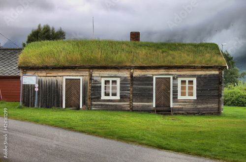 Norwegian grass roof house photo