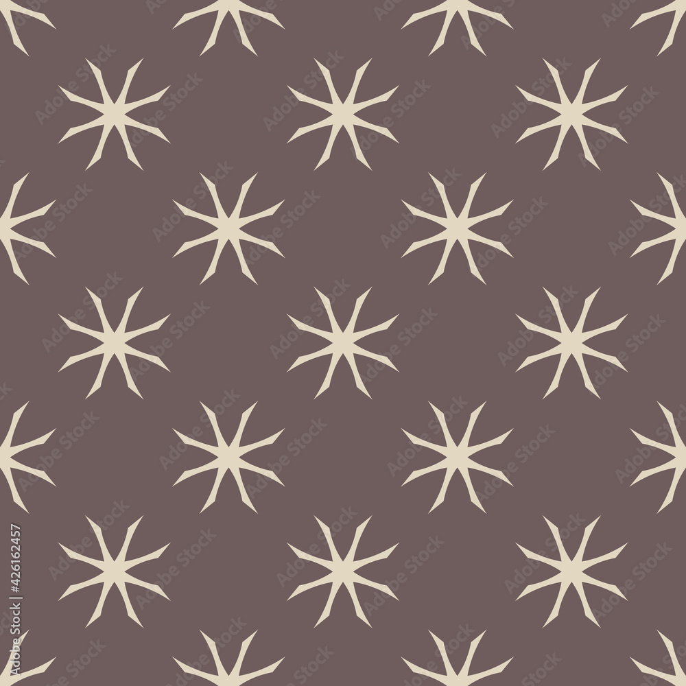 Simple floral geometric seamless pattern. Elegant vector ornament texture with flower silhouettes, crosses. Stylish ornamental background. Brown color. Repeat design for decoration, textile, carpet
