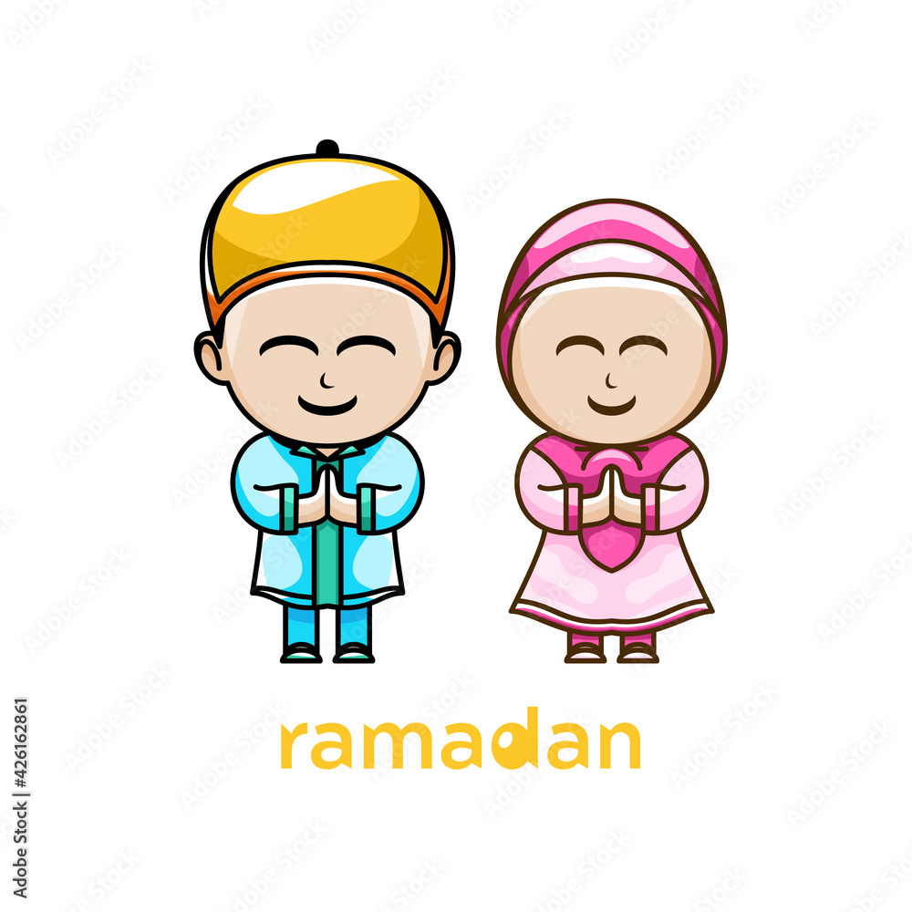 Ramadan , with couple kids concept design vector