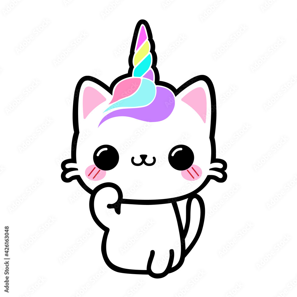 Isolated magic unicorn cat, colorful, rainbow, kawaii style. ilustración de  Stock | Adobe Stock