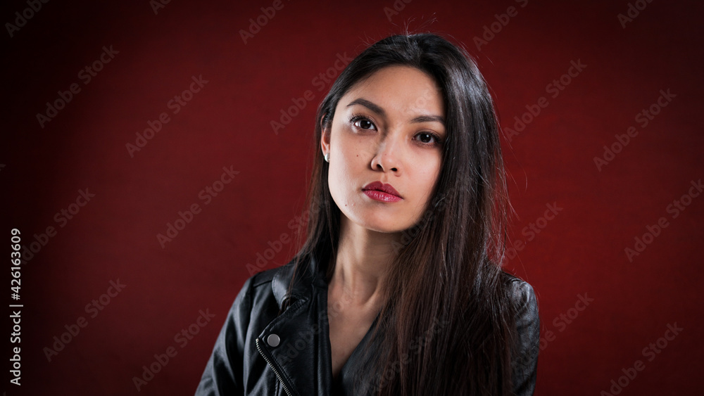 Sexy Asian woman in front of red velvet - studio photography #426163609 -  FotoObrazy