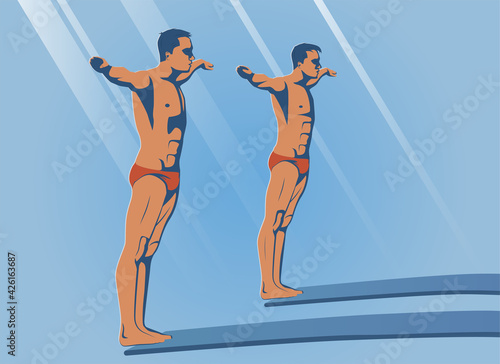 Athletes stand in a straight position and ready to dive.
