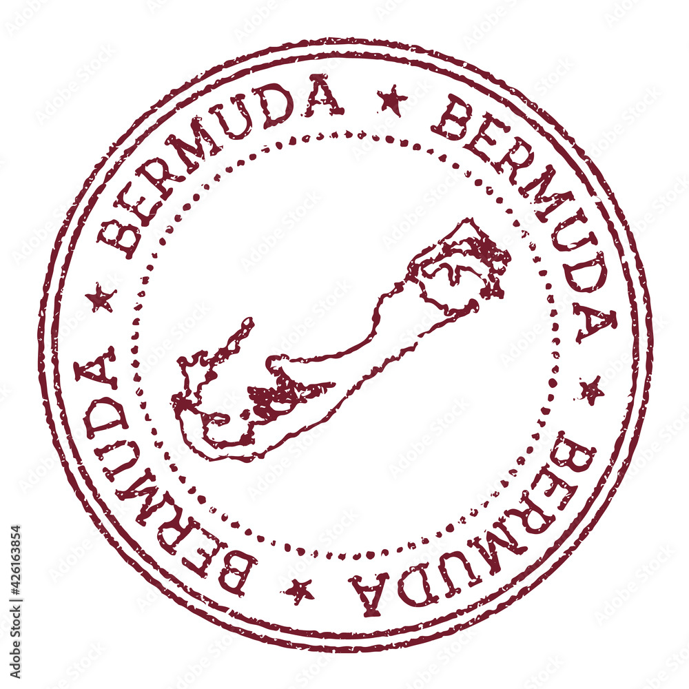 Bermuda round rubber stamp with island map. Vintage red passport stamp with  circular text and stars, vector illustration. Stock Vector | Adobe Stock