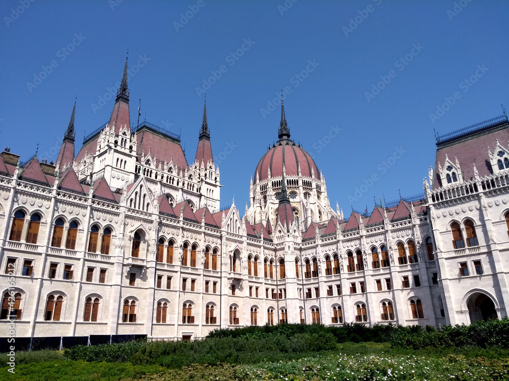 Beautiful architecture of Hungarian Parliament, in Budapest, Hungary (Europe)