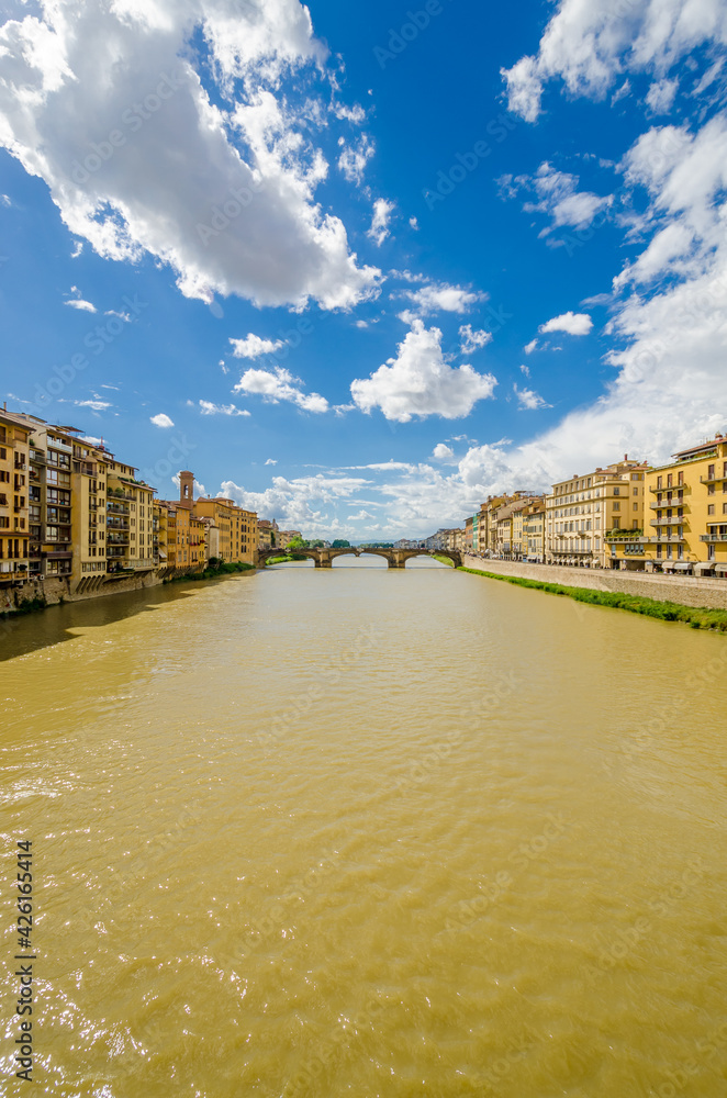 Florence, Ponte alla Carraia medieval Bridge landmark on Arno river.