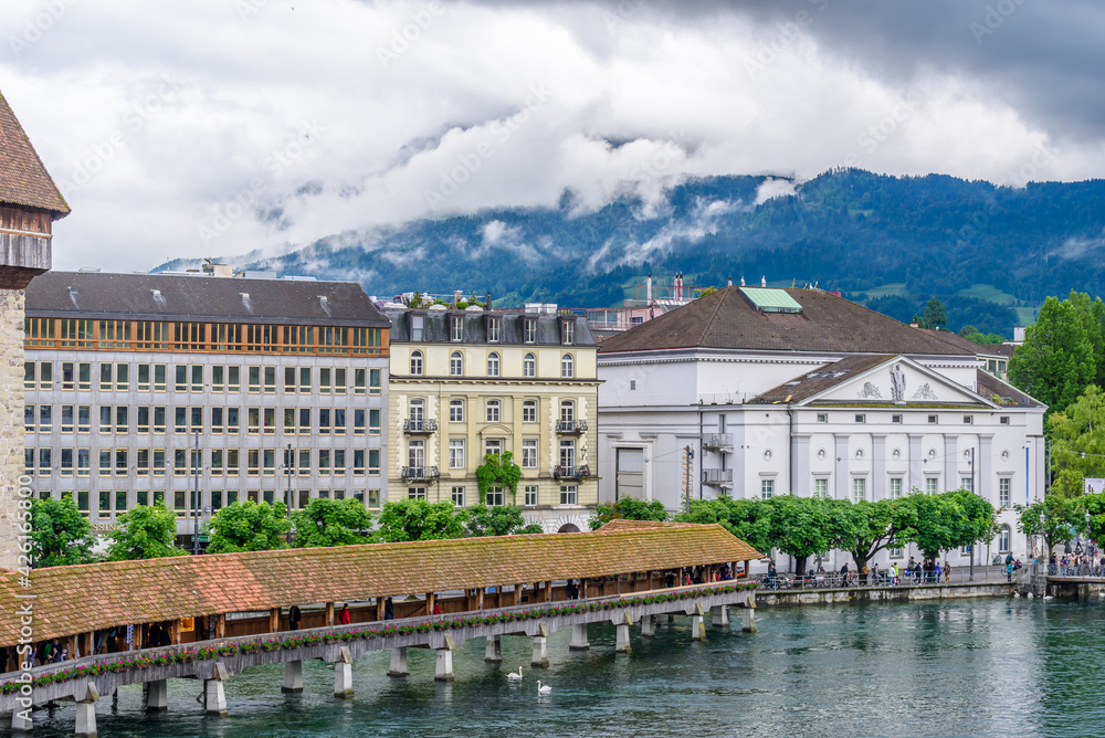 Chapel bridge is located on Lucerne historical city center, it's the famous and symbol of Switzerland's main tourist attractions.