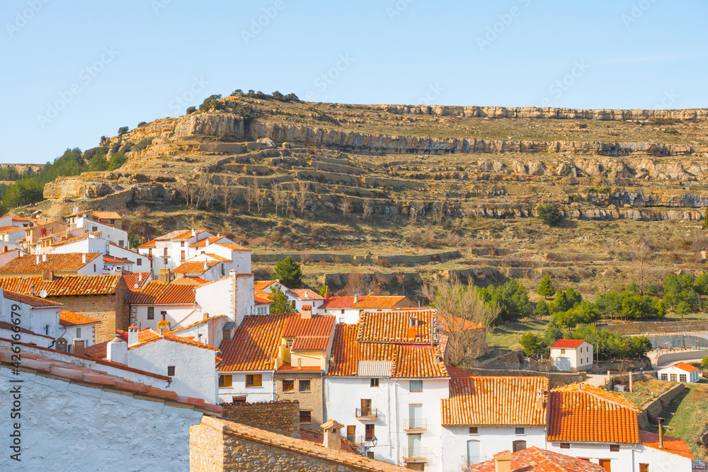 Ares del Maestrat (Maestre) historic traditional village. Beautiful preserved area on top of a rocky hill, overlooking the Maestrazgo region.