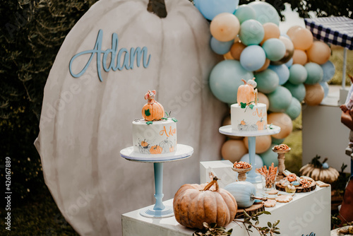 Birthday decoration for baby pumpkin autumn cake balloon Adam photo