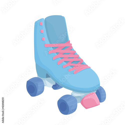 blue roller skate for figure skating isolated on white background. Quad skate. active lifestyle. sport as a hobby. summer fun. vector flat