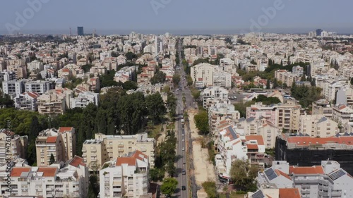 Aerial view of central Kfar Saba skyline, a city in Israel Central district. photo