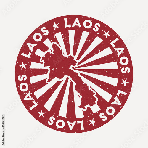 Laos stamp. Travel red rubber stamp with the map of the country, vector illustration. Can be used as insignia, logotype, label, sticker or badge of Laos.