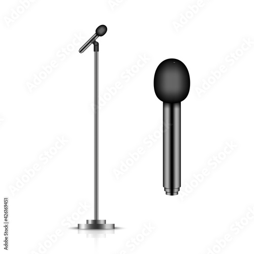 Microphone with stand isolated on white background, vector illustration © ChaiwutNNN